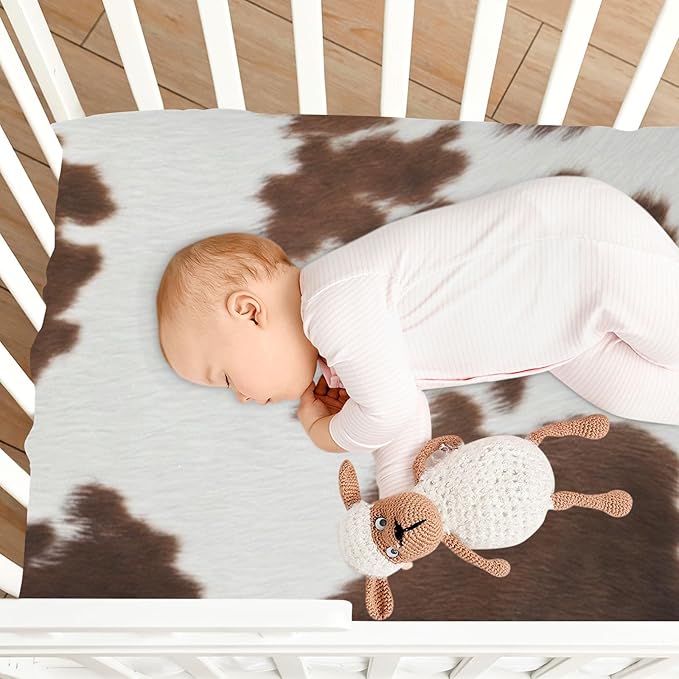 Fitted Crib Sheets for Baby Boys or Girls Soft Breathable Baby Play Yard Sheet for Standard Size Crib Mattress 39x27in Western Cow Skin Texture