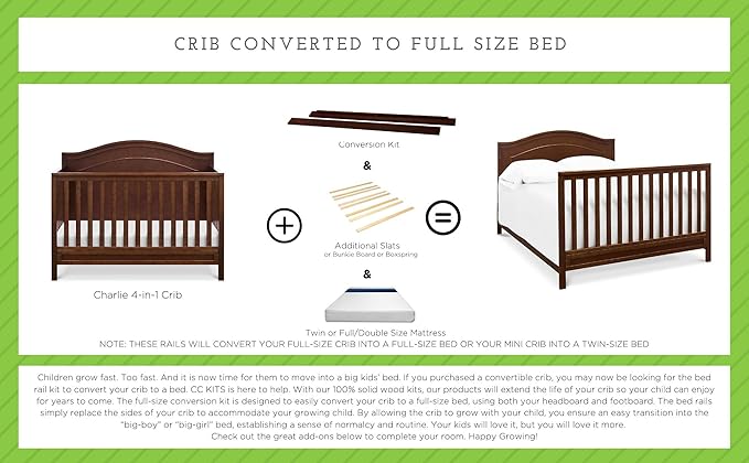 Universal Twin and Full-Size Conversion Kit Bed Rails for Davinci Baby Convertible Cribs - Solid Wood Rail - Toddler & Adult Bed Rail for Twin & Full-Size Bed - Nursery Furniture (Ebony)