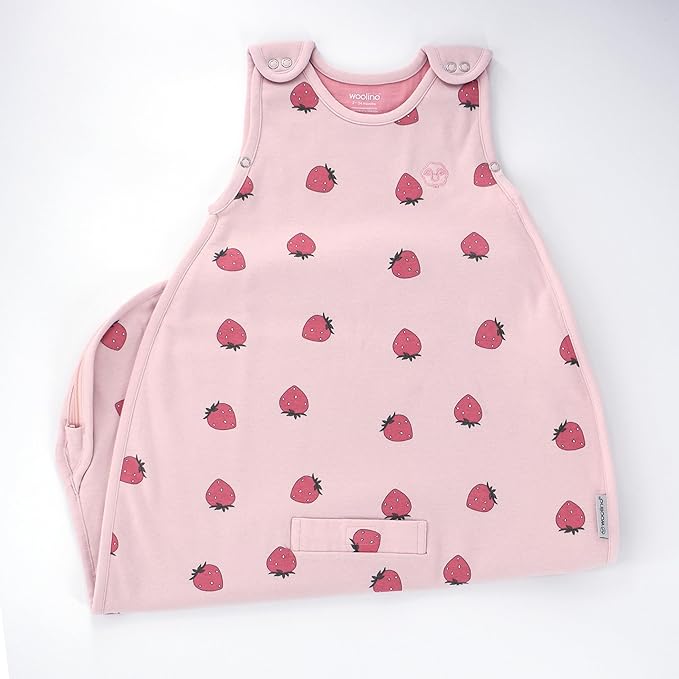 Woolino Merino Wool & Organic Cotton Baby Sleep Sack 2-24 Months – Ultimate 4-Season Baby Sleeping Bag, Universal Size Wearable Blanket, 2-Way Zipper & Adjustable Fit, Year-Round Use - Strawberry