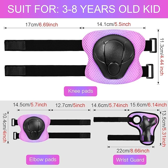 Kids Protective Gear Set Knee Pads for Kids 3-14 Years Toddler Knee and Elbow Pads with Wrist Guards 3 in 1 for Skating Cycling Bike Rollerblading Scooter