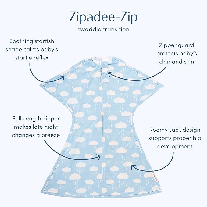 SleepingBaby Zipadee-Zip Transition Swaddle - Cozy Baby Swaddle Blanket with Zipper Convenience - Roomy Wearable Blanket for Easy Diaper Changes - Spring Showers, Small (4-8 Month)
