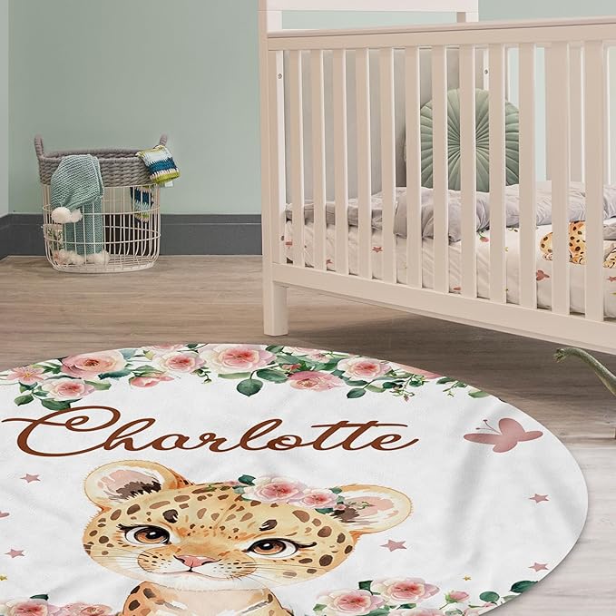 Personalized Baby Crib Bedding Set: 4 Piece Custom Floral Leopard Crib Bed Set with Name, Nursery Bedding Set for Baby Girls, Newborn Boys Crib Sets, Crib Bedding Custom Gift, Crib Sheet