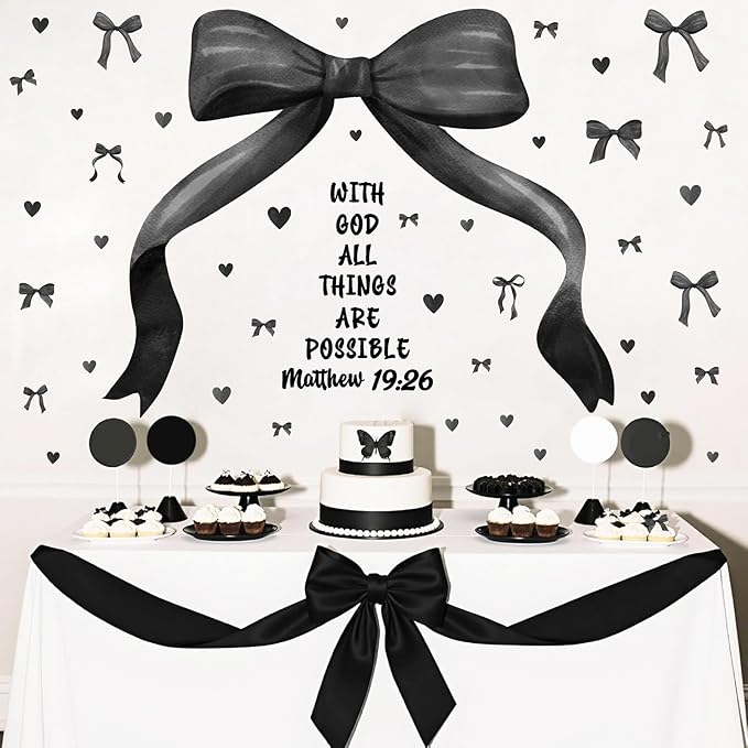 Large Black Bow Wall Stickers Watercolor Bowtie Wall Art Decor for Teen Girls Room Bows Bridal Shower Party Decals for Backdrop Peel and Stick Coquette Inspirational Decal Art Vinyl Mural for Bedroom