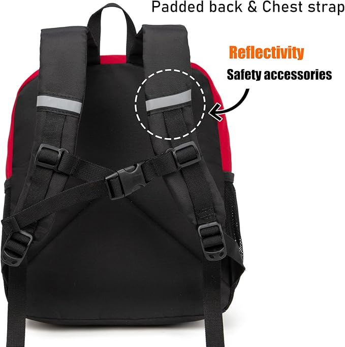 HawLander Little Kids Backpack for Boys or Girls, Toddler School Bag Fits 3 to 6 years old, Red Black, 12 Inch