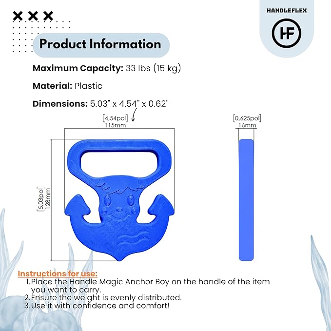 Handle Magic Anchor Boy (1 Unit) Bag Carrier | Ergonomic Grip and Bag Holder | 33 lbs Capacity | Lightweight & Comfortable for Shopping & Travel - Made in USA (Dazzling Blue)