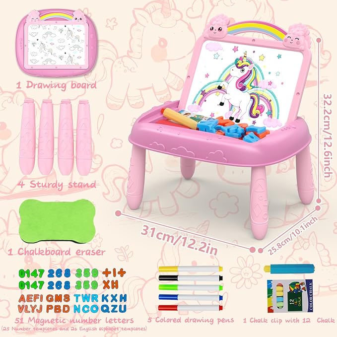 Gifts for 1-2 Year Old Girls, Toddlers Unicorn Toys with Magnetic Letters and Numbers, Portable Preschool Learning and Educational Toys for 1-2 Year Old Toddler Girl Birthday Christmas Gifts(Pink)