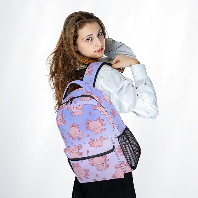 COZYAURA Girls Backpack - 17 Inch Large Capacity Axolotl Bookbag - Lightweight Kids' Backpacks for Elementary, Preschool & Travel