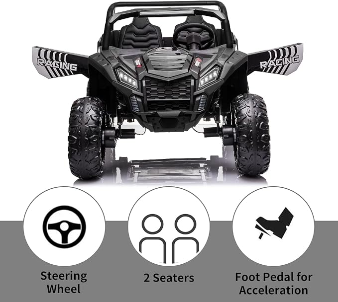 POSTACK 24V 2 Seater Ride On Toy Car Power 4 Wheels for Kids Ages 3-12 4WD UTV with Parents Remote Control 4X4 Electric Vehicles Off-Road Toy Kids to Drive with EVA Tires MusicLED Light, Black