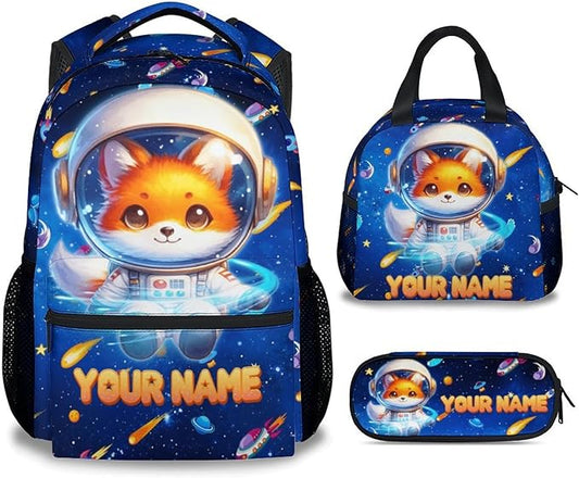 GiftoFLUX Personalized Backpack - 3Pcs Kids Backpack Set with Name for Girls Boys - Lightweight Toddler Bookbag with Planet - School Bag for Kindergarten/Preschool/Elementary(17 Inch)