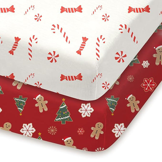 Pack and Play Sheets Fitted, Mini Crib Sheets 2-Pack for Pack N Play Mattress, Stretchy Playard Sheet, Soft and Breathable