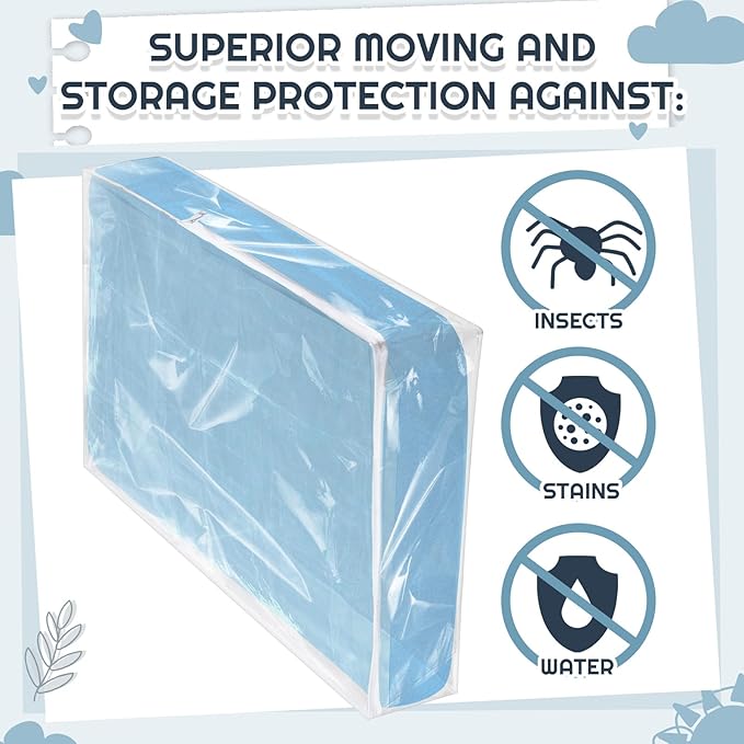 2 Pcs Crib Mattress Storage Bag with Zipper 4 Mil Clear Plastic Waterproof Crib Mattress Bag for Moving and Storage, 52. 5 x 28 x 6. 5 Inches