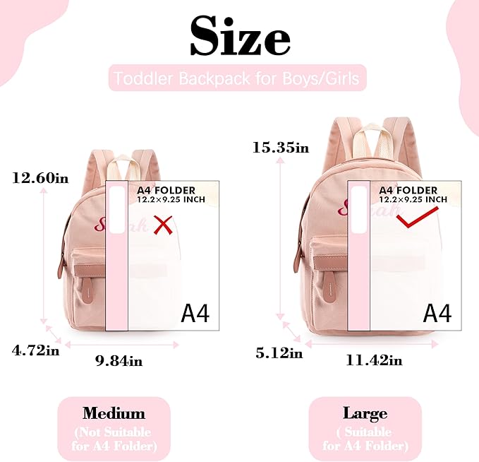MT WORLD Daycare Backpack - Personalized Canvas Backpack with Name - Classic 15inch Daypack with Back Pocket - Custom Daycare Diapering Bag for Overnight Travel Birthday Gifts (Peach, Large)