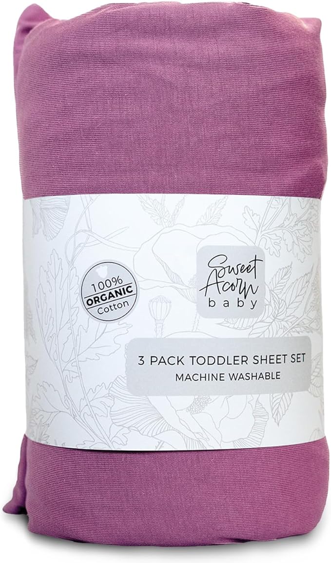 3 Piece Toddler Bedding Sets - Organic Cotton Jersey Knit - Fits Convertible Cribs and Mattresses - 9" x 28" x 52" - Lilac Purple