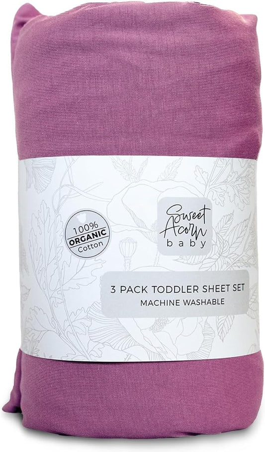 3 Piece Toddler Bedding Sets - Organic Cotton Jersey Knit - Fits Convertible Cribs and Mattresses - 9" x 28" x 52" - Lilac Purple