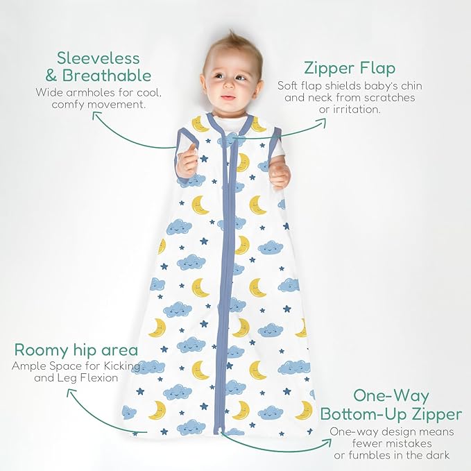 Baby Sleep Sacks Lightweight, Soft & Breathable 0.5 TOG Wearable Blanket with Zipper, 3-Pack 0-3-6-12-24-4T
