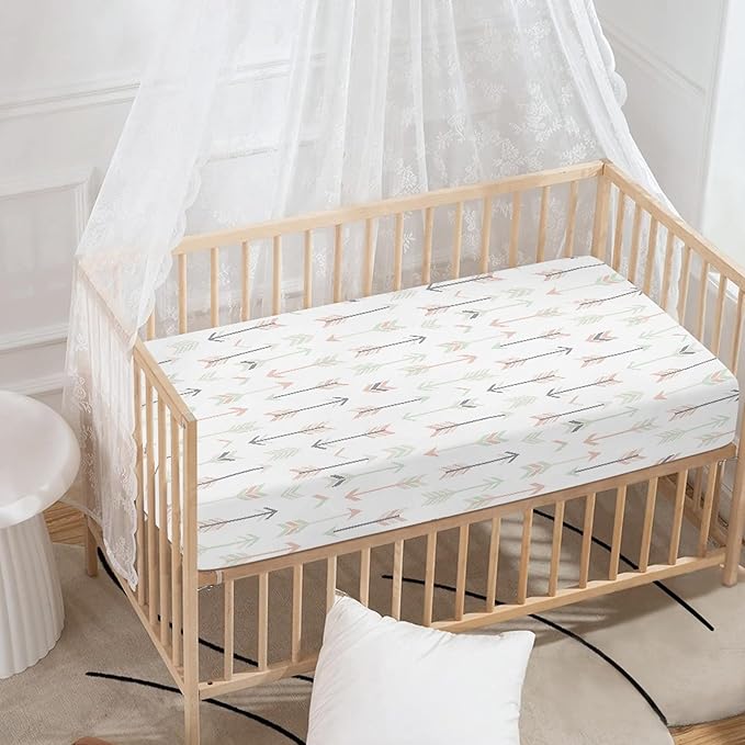 Arrows in Tender Colors Fitted Crib Sheet Pink White Arrow Baby Crib Sheet Fit Standard Crib and Toddler Mattress,Crib Mattress Sheets for Boys Girls 28"x52"