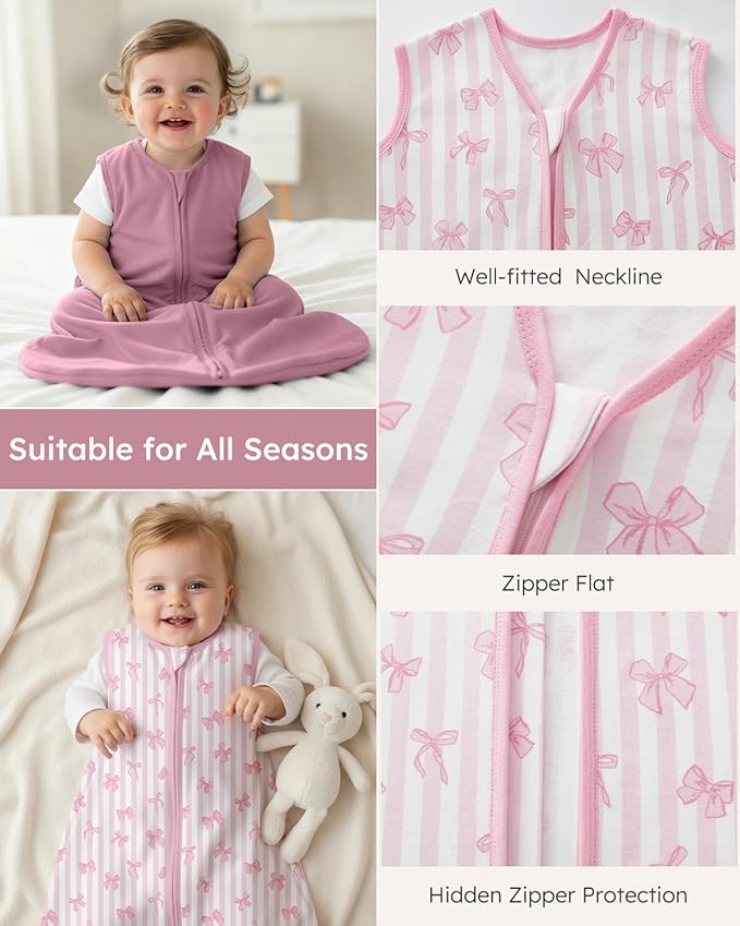 Yoofoss Baby Sleep Sack 0-6 Months Wearable Blanket for Babies 100% Organic Cotton 2-Way Zipper TOG 0.5 Toddler Sleeping Sack 3 Pack, Comfy Lightweight Sleep Sacks