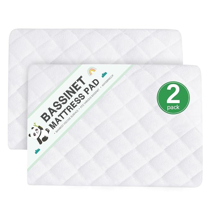 Waterproof Cradle Bassinet Mattress Protector, Fit for 36" × 18" Standard Cradle Bassinet Mattress, Ultra Soft Breathable, 2 Pack, Washer & Dryer