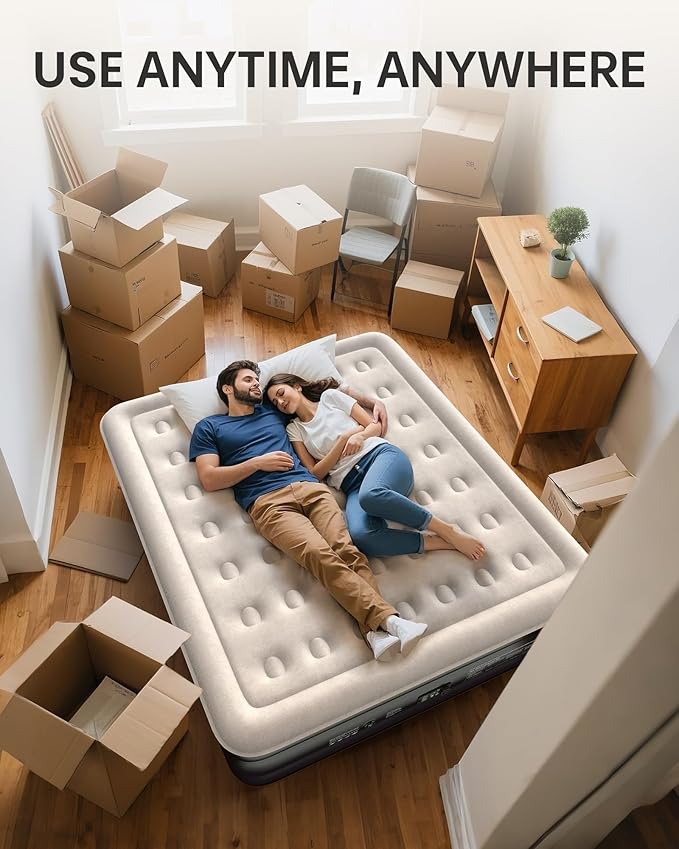 OhGeni King Air Mattress Family Choice Award with Built-in Pump,18'' Comfortable Blow Up Colchones Inflables Mattress for Home,Guests, Portable Air Bed for Adults, Airbed Supports Up to 700 lbs,Black