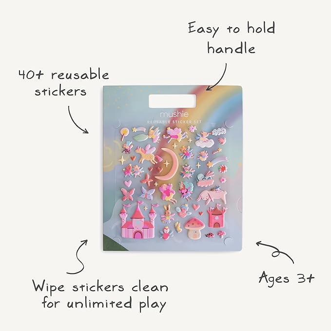 mushie Reusable Sticker Book Set (Fairies) | 100+ Removable Puffy Stickers | Arts & Crafts Activity for Kids | Ages 3+