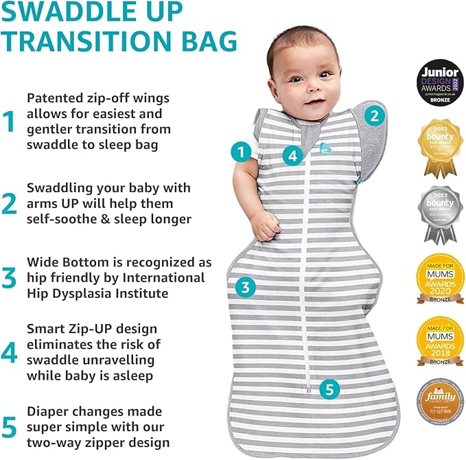 Love to Dream Swaddle Up Transition Bag Original, Arms Up Position, Light and Ultra Breathable Cotton - Sleep Bag - 1.0 TOG - (20-24°C) Ideal for Moderate Temps (Moon Olive, Medium, 6–8.5kg)