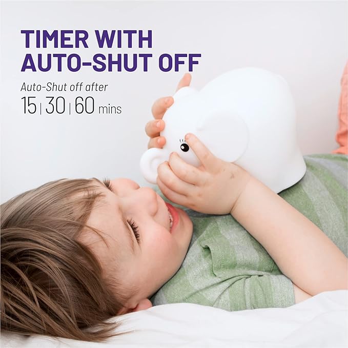 LumiPets Eggbert the Elephant Squishy Night Light for Kids | Silicone Nightlight with Tap, Remote Control | Rechargeable Color Changing Animal Light for Girls & Boys | Portable Mood Lamp With USB Cord