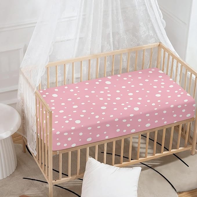 Polka Pink Dot Pattern Fitted Crib Sheet Pink Dot Baby Crib Sheet Fit Standard Crib and Toddler Mattress,Crib Mattress Sheets for Boys Girls 28"x52"