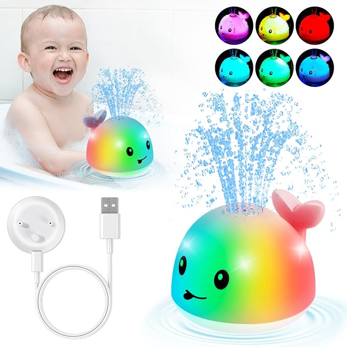 Gigilli Baby Girl Whale Bath Toy, Easy Charging Bath Toys for Kids Ages 1-3 Light Up Bath Fountain Toy 6-12-18 Months Toddler Bath Toy Sprinkler Baby Christmas Stocking Stuffers Birthday Gifts