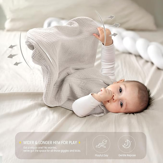 lulumoon Sleep Sack Muslin for Baby: Cotton Wearable Blanket for 9-15 Months - Soft Lightweight Ideal for Nursery Lounge Nighttime Naptime 6-12 Months