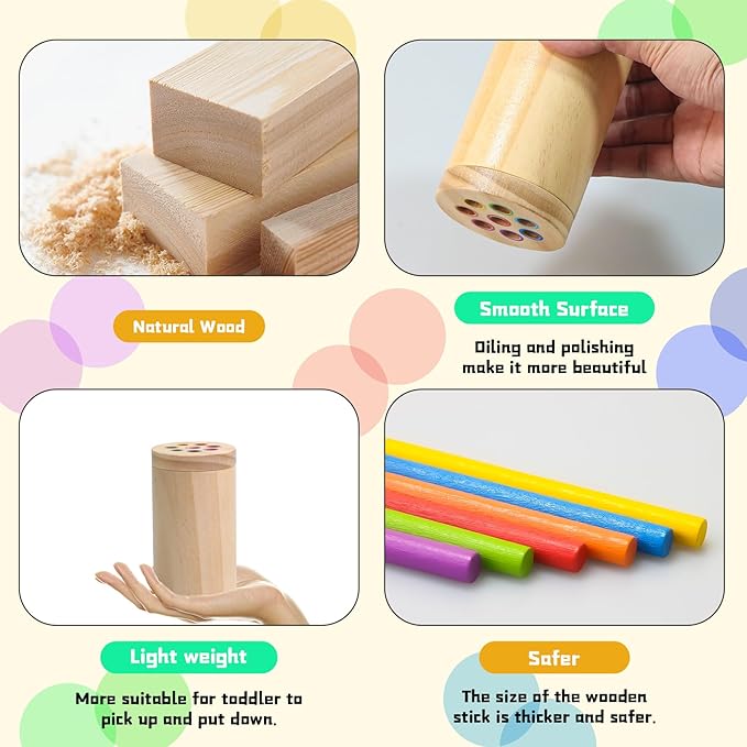 Montessori Toys for 1-3 Year Old,Color Sorting & Fine Motor Skills Preschool Learning Activities,Wooden Sensory Toys for Toddlers