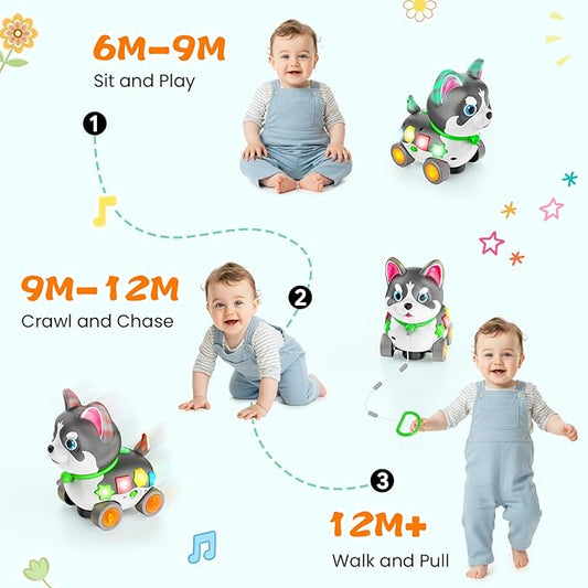 Musical Baby Toys 6-12 Month, Crawling Puppy for 1 Year Old Boy Girl Gift, Infant Educational Learning Toys for Toddlers 1-3, 1st Birthday (Black)