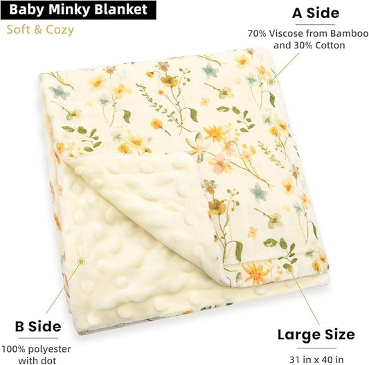 LifeTree Baby Blankets for Boys Girls, Soft Double Layer Swaddle Blankets, Muslin Front and Dotted Fleece Backing Receiving Bed Throw Blanket for Newborn Unisex, 31X40 Inches, WildFloral