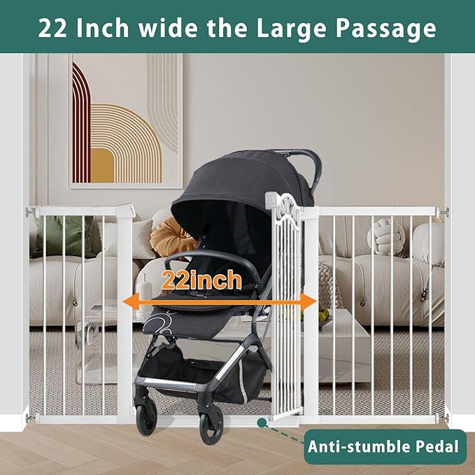 Fairy Baby 70.9"-76.3" Extra Wide Baby Gate, Pressure Mounted Auto Close Child Safety Gate for Kids Or Pets Walk Thru No Drill Long Dog Gates Indoor for House Doorway, White