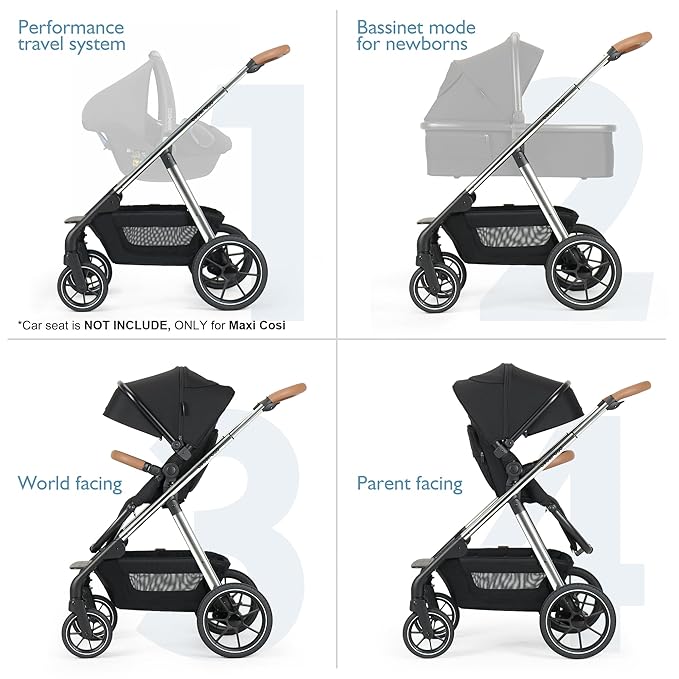 Beberoad Love RX 3-in-1 Baby Stroller, Toddler Stroller, Foldable Infant Stroller, Reversible Toddler Seat with Organizer, Rain Cover, Sunshade & Mosquito 2 in 1 Cover and Large Storage Basket（Black）