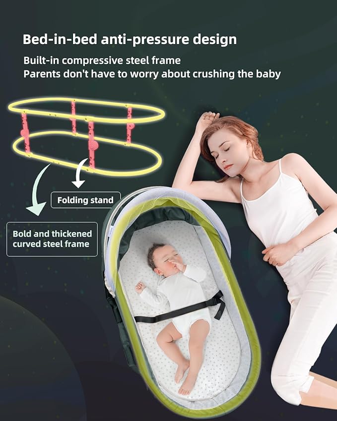 Baby Travel Bassinet Portable with 2 in 1 Canopy for Newborn - Green