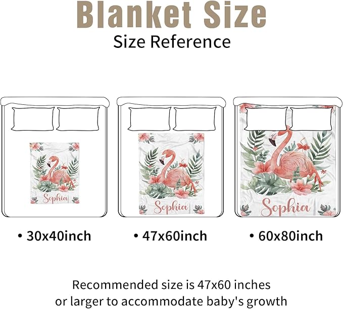 Personalized Baby Crib Bedding Set, Custom Name Flamingo Design Baby Bedding 2-Pcs Set-Soft Double Layer Dotted Blanket and Fitted Sheet, Nursery Bedding for Newborn Boys Girls, Perfect Shower Gift
