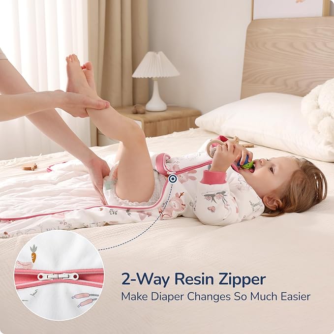 Baby Sleep Sack 3–6 Months, 2.5 TOG Warm Cotton Sleep Sack with Detachable Long Sleeves, Winter Wearable Blanket for Cold Nights, 2-Way Zipper Toddler Sleeping Sack, Bunny