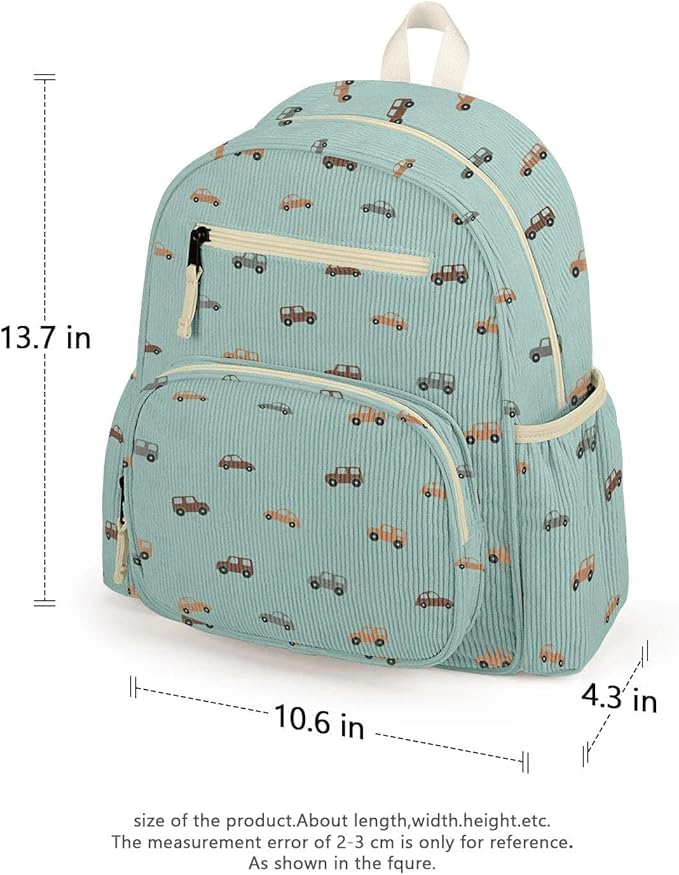atgark Corduroy Toddler Backpack for Boys 2-5, Cute Kids Backpacks Boys - Preschool Kindergarten Backpack 13.7" H Fit Folder