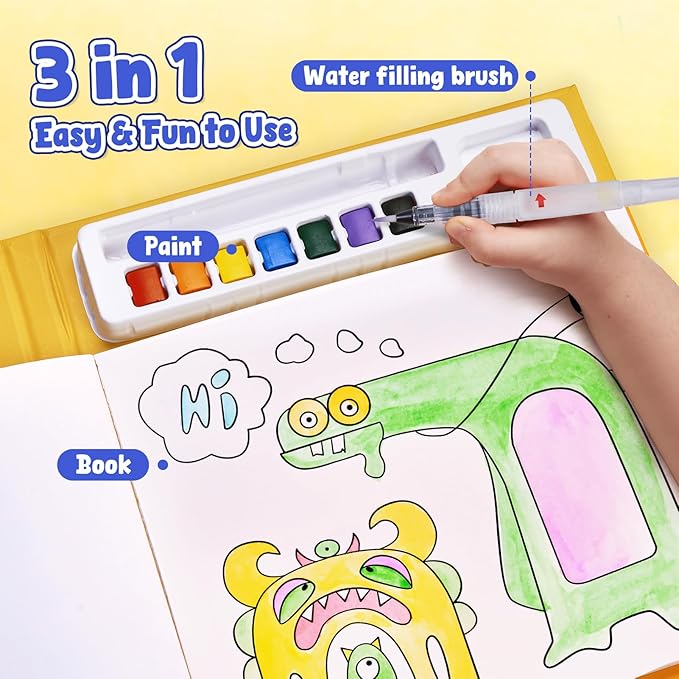 JoyCat Paint with Water Coloring Books for Toddlers, Watercolor Painting Sets for Kids Ages 3-5 4-8, Arts and Crafts Drawing Activities Toy Birthday Gift for Boys Girls (Monsters)