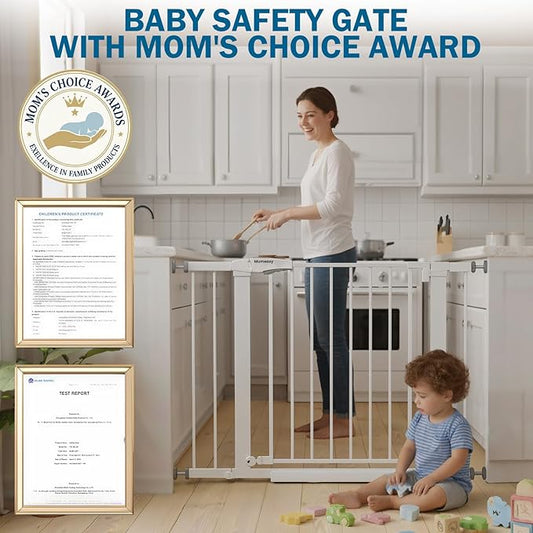 Baby Gate for Stairs, 29.7-40.6" Pressure Mounted Dog Gate, Auto Close Safety Gate for Children & Pets, Easy Install Pet Gate with Walk Thru Door for Doorways & Hallways, No Drilling, Dual-Lock Design