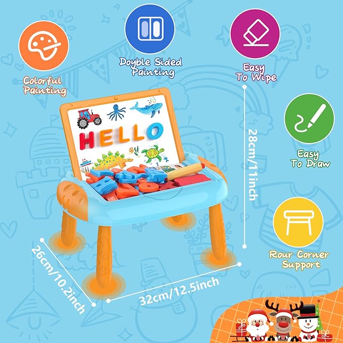 Gift for 1-2 Years Old Boy, Boy Toys with Magnetic Letters and Numbers, Portable Doodle Board Easel, Learning and Educational Toy for 1-2 Years Old Boys (Orange Blue)
