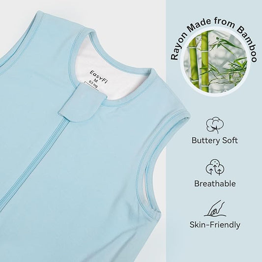 Rayon Made From Bamboo Sleep Sack 12-24 Months 0.5 Tog Ultra Soft Summer Toddler Sleep Sack 1t-2t with Feet 2-Way Zipper Lightweight Sleeping Bag Baby Wearable Blanket (2 Pack)-Blue & Gray