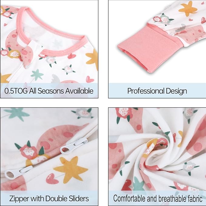 Toddler Sleeping Sack with Feet, Walker Sleep Sack, 0.5Tog (Flower 2T-3T)