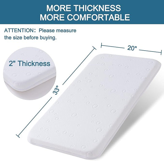 Baby Bassinet Mattress Pad, 33" x 20" x 2" Dual Sided Gel Memory Foam Mattress with Breathable Removable Soft Cover Fit for Mika Micky/KoolerThings/Baby Delight Bassinet