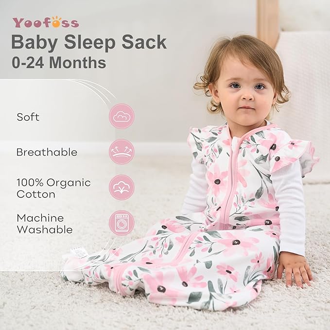 Yoofoss Baby Sleep Sack 0-6 Months Wearable Blanket for Babies 100% Organic Cotton 2-Way Zipper TOG 0.5 Toddler Sleeping Sack 3 Pack, Comfy Lightweight Sleep Sacks