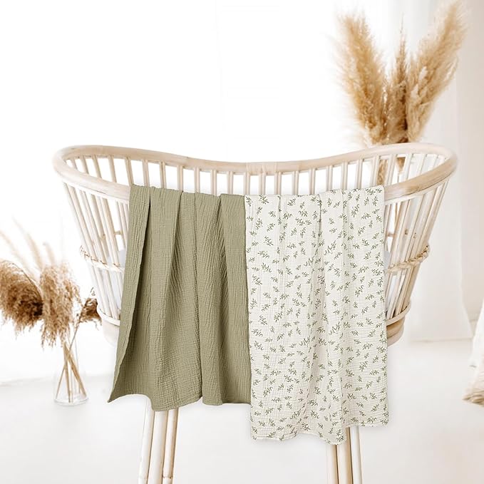 lulumoon Baby Muslin Swaddle Blankets: Soft Receiving Blanket for Newborn - Cotton Swaddling Blanket for Neutral 2Pack(Leaf Autumn)