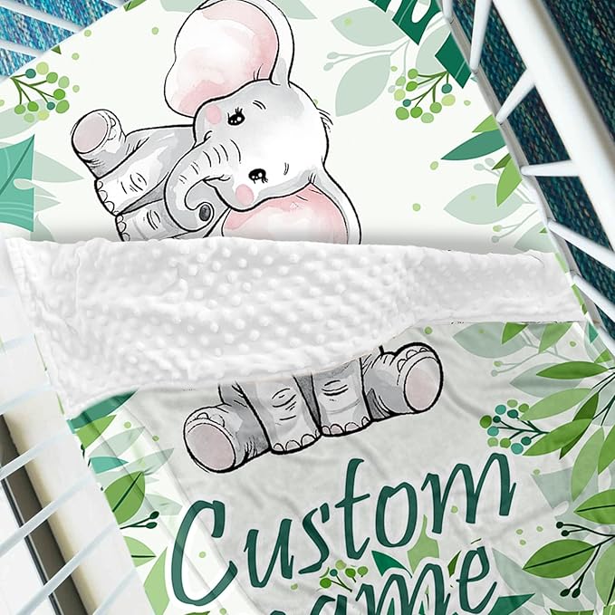 Custom Name Crib Bedding Set with Name - 2 Piece Elephant Series Baby Set with Blanket and Crib Sheet, Cozy and Durable Infant Nursery Bedding, Gifts for Toddler