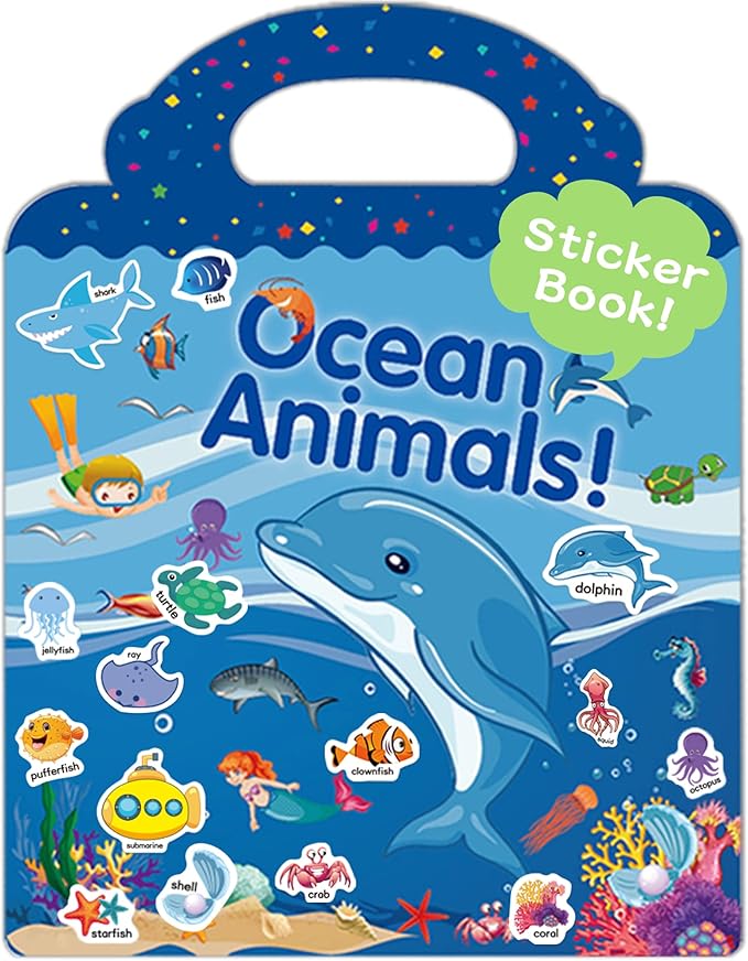 Benresive Reusable Sticker Books for Toddlers, Fun Travel Stickers for Kids, Toddler Sticker Book, Crafts Activities for Toddlers, 3 and Up Birthady Gifts - Ocean Animals