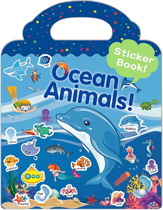 Benresive Reusable Sticker Books for Toddlers, Fun Travel Stickers for Kids, Toddler Sticker Book, Crafts Activities for Toddlers, 3 and Up Birthady Gifts - Ocean Animals