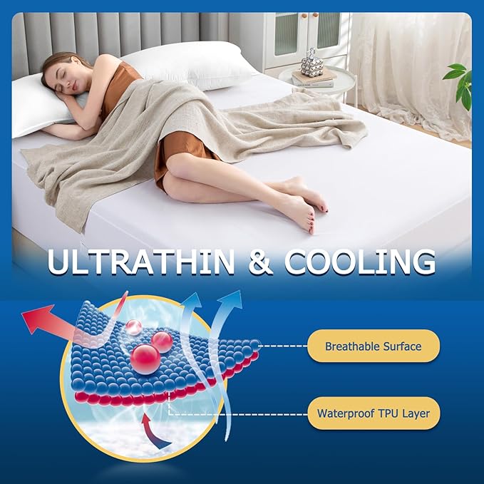 King Zippered Mattress Encasement, Waterproof Zipper Mattress Protector, Breathable, Noiseless, Machine-Washable Zip Mattress Cover，Fitting 7" - 15" Deep Mattress